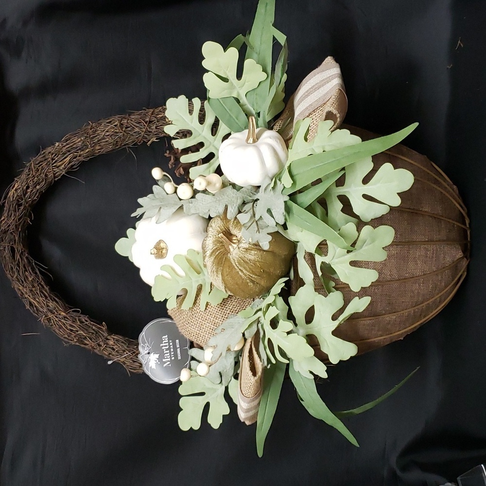 Martha Stewart Pumpkins and Greenery with Burlap Ribbon Flat-Back Basket